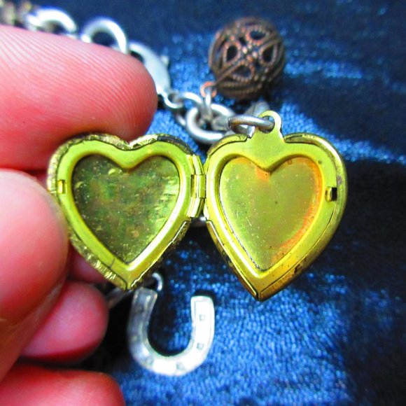 Charm Bracelet With Hearts Pearls Horseshoe Heart Locket Lobster Claw Clasp - Picture 4 of 8